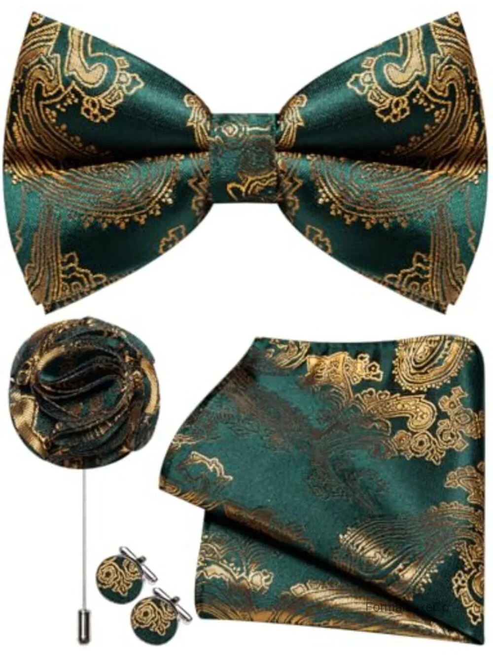 Pre-tied Bow Tie and Pocket Square Set with Cufflinks and Lapel Pin